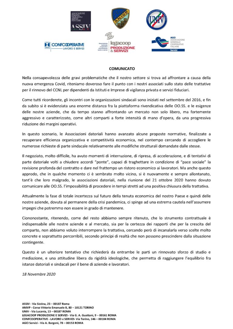 Rinnovo CCNL della Vigilanza privata