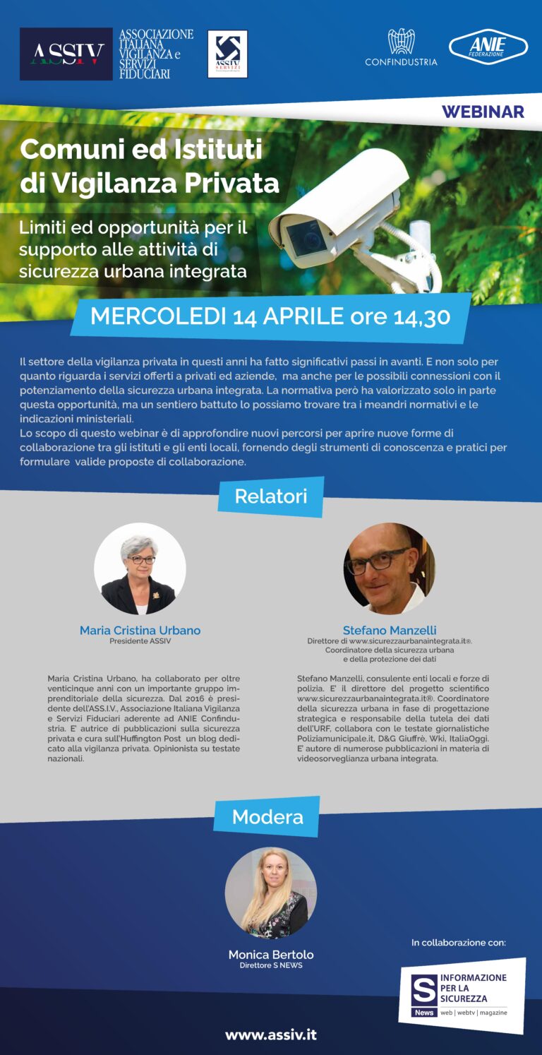 14 aprile 2021 – Webinar: Comuni ed Istituti di Vigilanza Privata