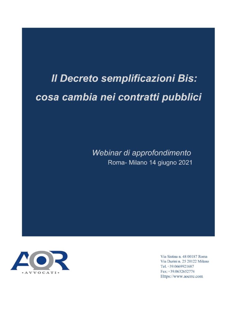 Webinar “Il Decreto semplificazioni Bis: cosa cambia nei contratti pubblici” – 14 Giugno 2021