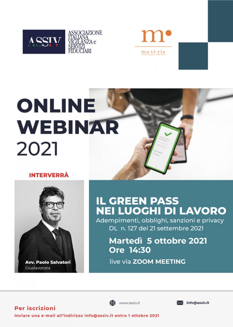 WEBINAR: Il Green pass nei luoghi di lavoro – ASSIV