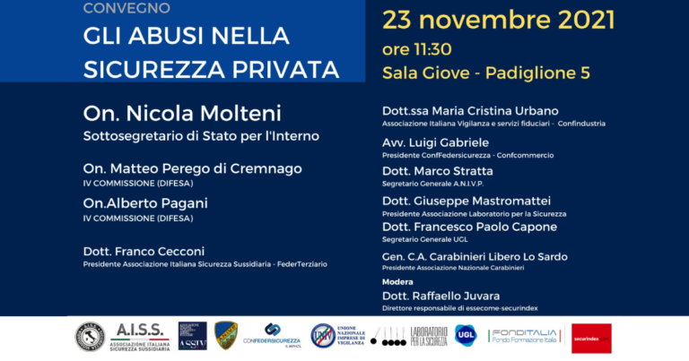 Gli abusi nella sicurezza privata. Martedì 23 novembre 2021. Sicurezza 2021