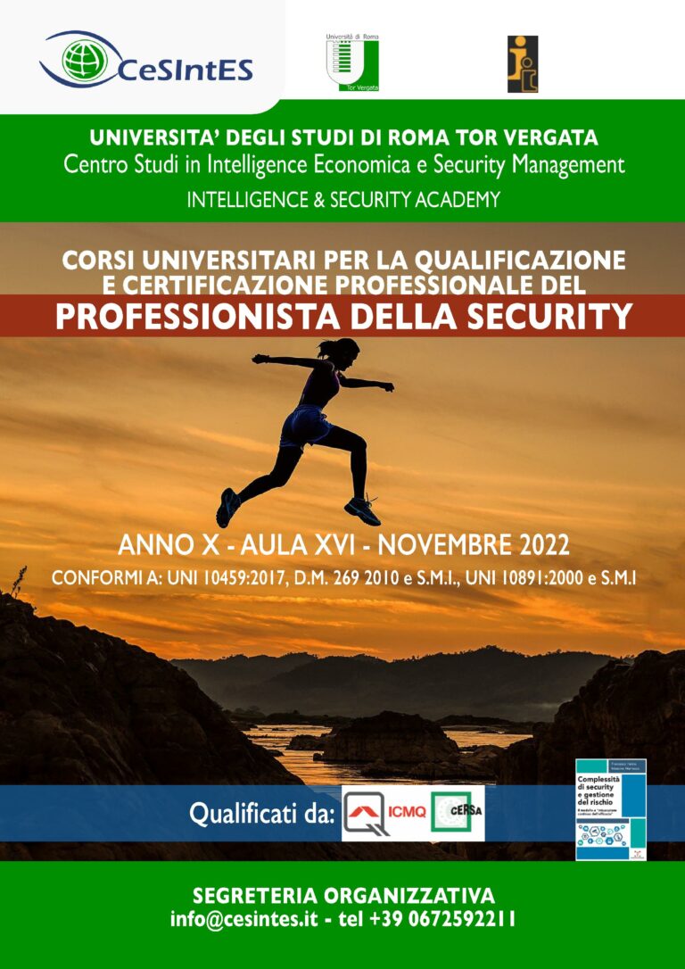 Nuova aula corsi Security Management CeSIntES – Università degli Studi di Tor Vergata – 25 Novembre 2022