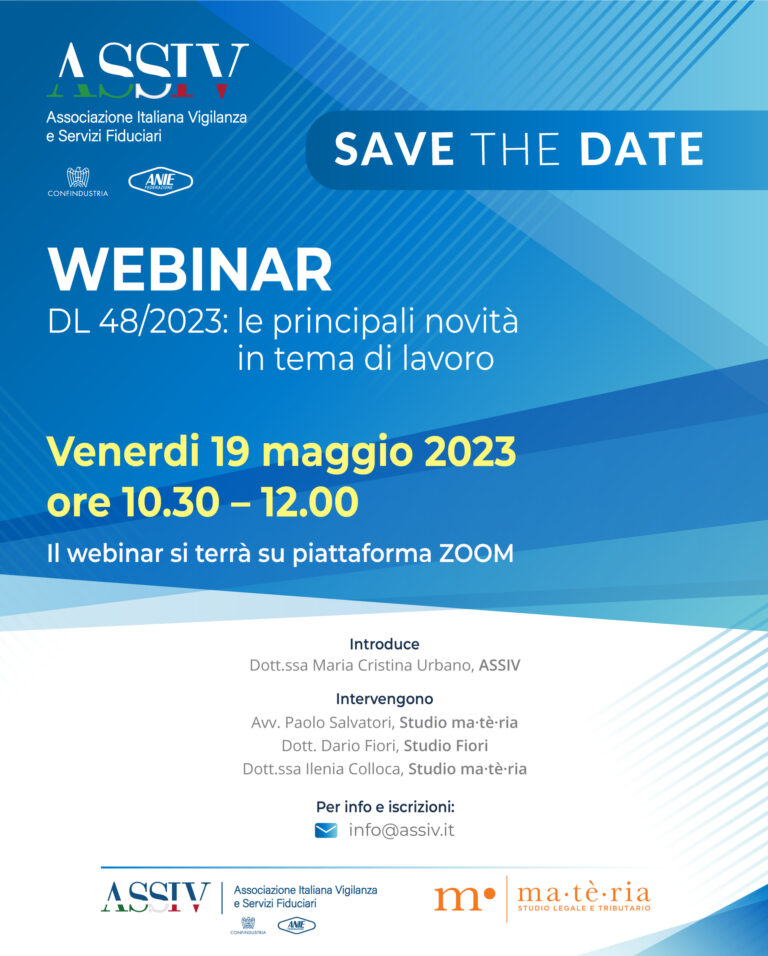 19 maggio 2023, webinar ASSIV sul DL Lavoro