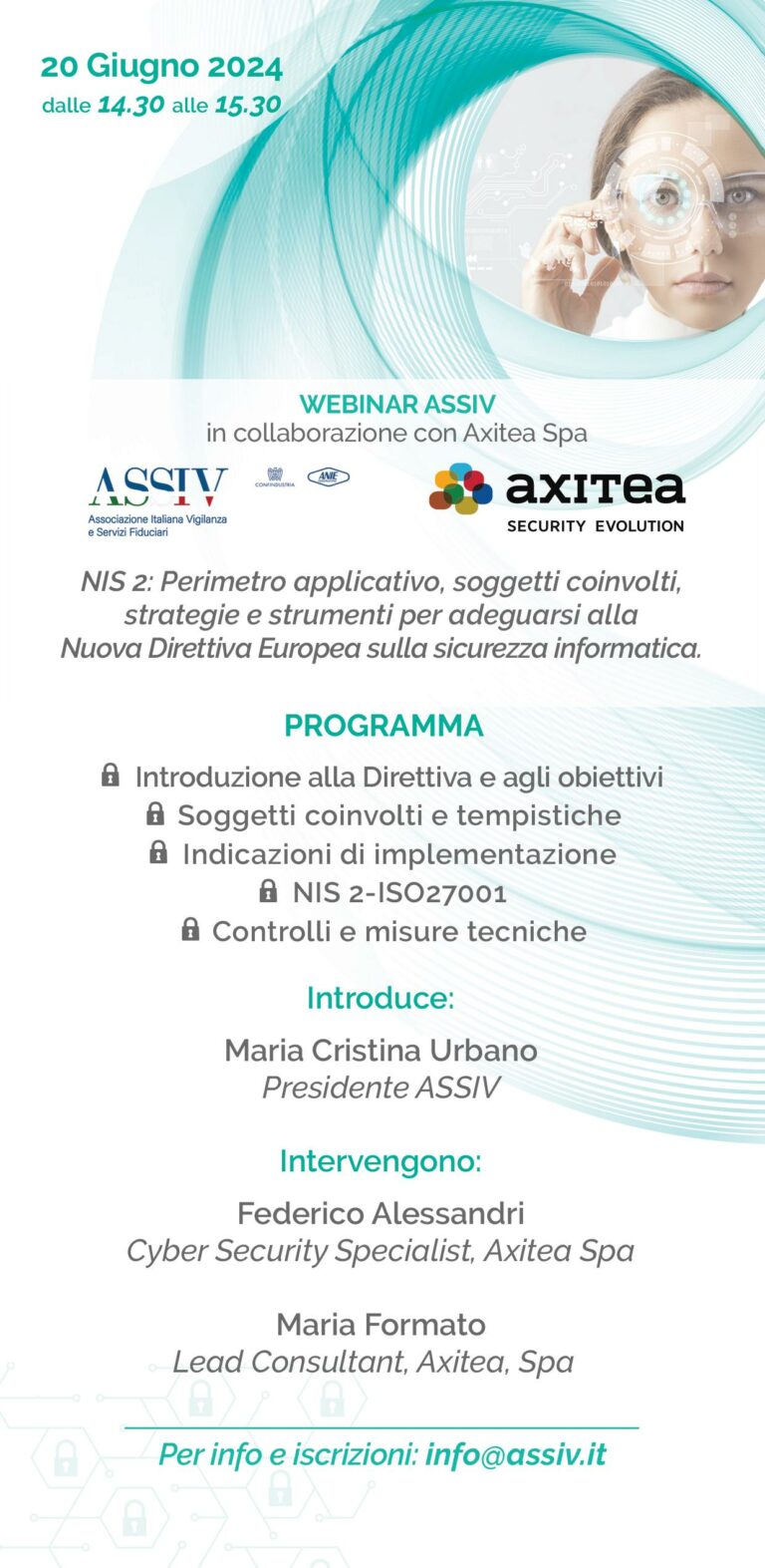 Webinar ASSIV – Axitea Spa sulla nuova Direttiva europea della sicurezza informativa NIS 2. 20 giugno 2024