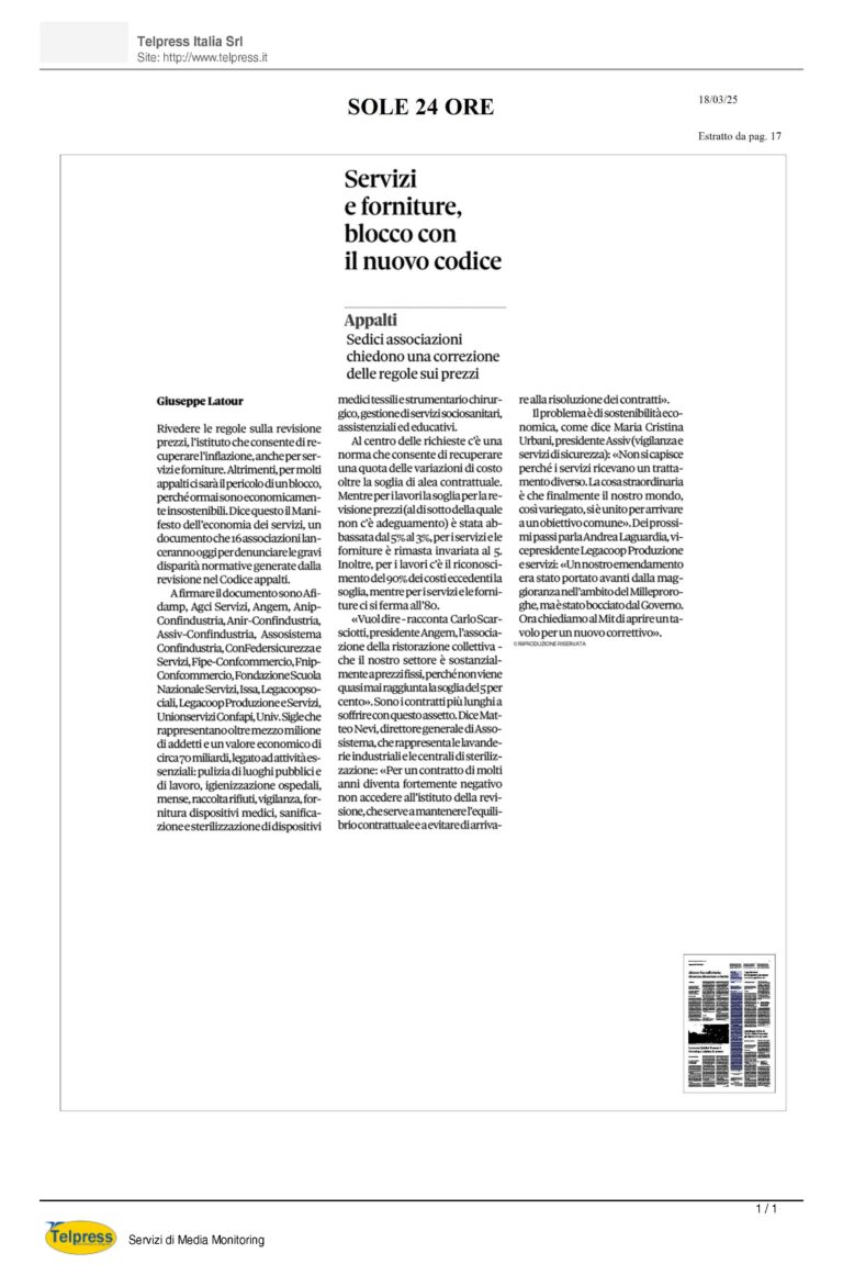 Il Sole 24 Ore: Pubblicato il Manifesto dell’Economia e dei Servizi