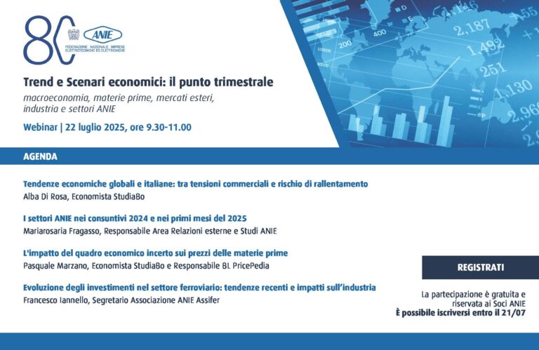 Webinar ANIE: Trend e Scenari economici: il punto trimestrale –  22/07/2025 ore 9.30-11.00