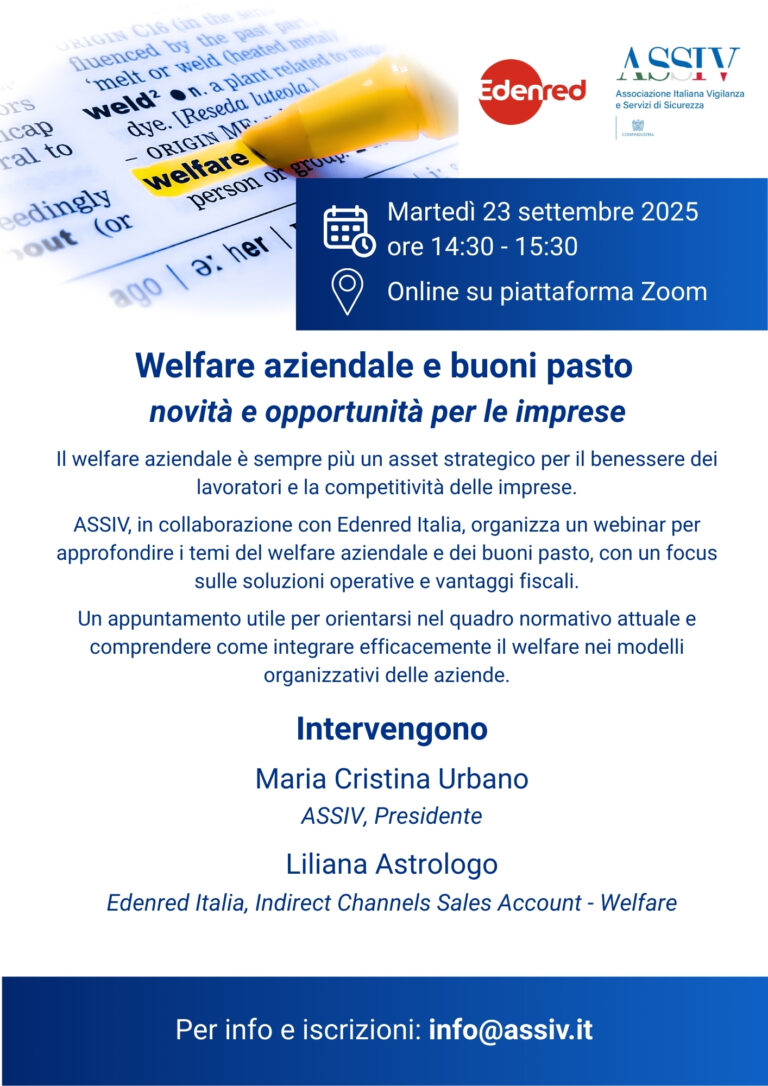 Webinar ASSIV – Edenred Italia sul Welfare Aziendale. Martedì 23 settembre, ore 14:30