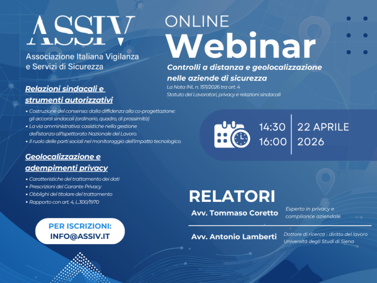 Controlli a distanza e geolocalizzazione: webinar ASSIV del 22 aprile 2026