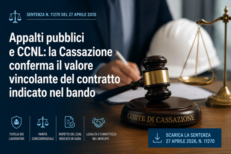 Appalti pubblici e contratti collettivi: la Cassazione rafforza il principio di parità concorrenziale