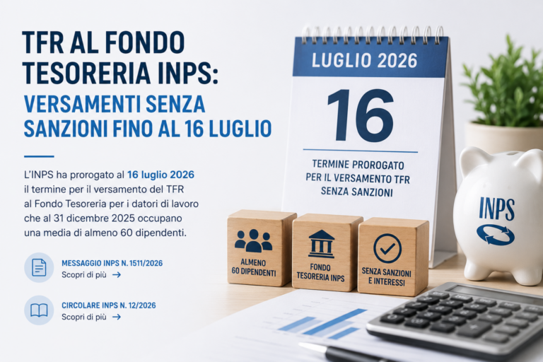 TFR al Fondo Tesoreria INPS: versamenti senza sanzioni fino al 16 luglio