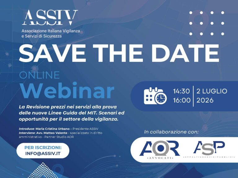 Nuove Linee Guida MIT: come cambia la revisione prezzi per le imprese della vigilanza privata. Webinar ASSIV 2 luglio 2026